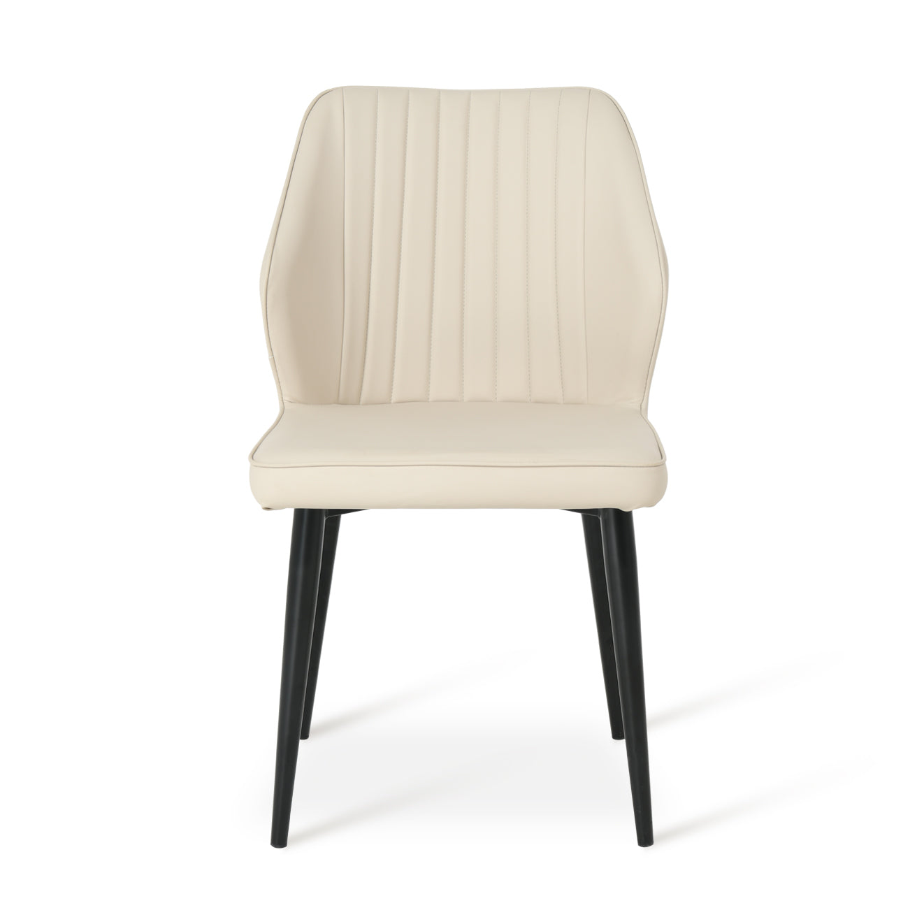 2er-Set Aleena Esszimmerstühle in schwarzem Kunstleder mit goldfarbenem Metallgestell - modernes Design,Gewölbte Rückenlehne der Aleena-Stühle - optimale Unterstützung bei langen Sitzzeiten,Kunstleder-Oberfläche der Aleena-Stühle - einfach mit einem Tuch abwischbar