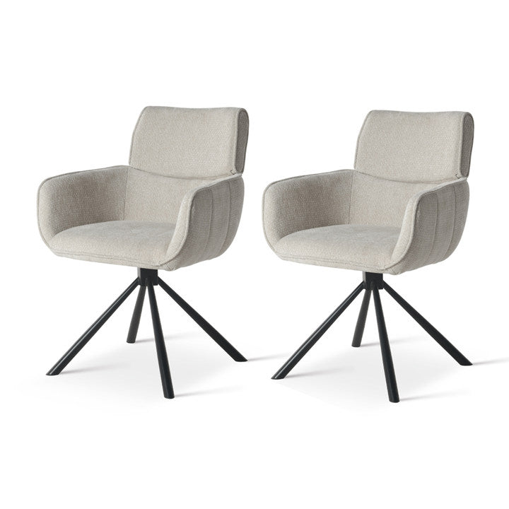 Elara HDC233029 Drehstuhl mit Armlehnen in grauem Chenille-Stoff – 360° drehbar mit metallener Standbasis für Esszimmer oder Küche