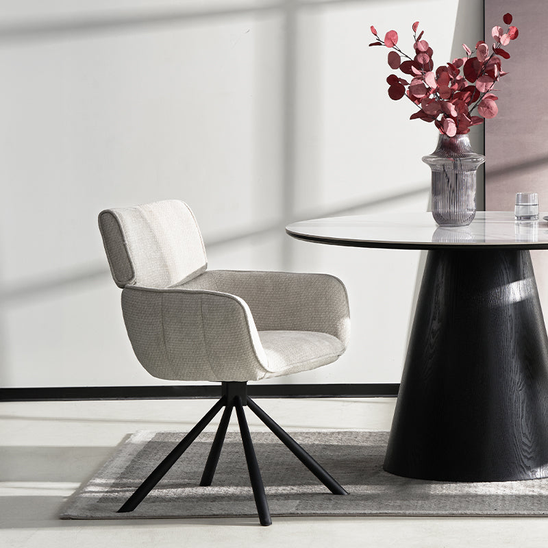 Elara HDC233029 Drehstuhl mit Armlehnen in grauem Chenille-Stoff – 360° drehbar mit metallener Standbasis für Esszimmer oder Küche