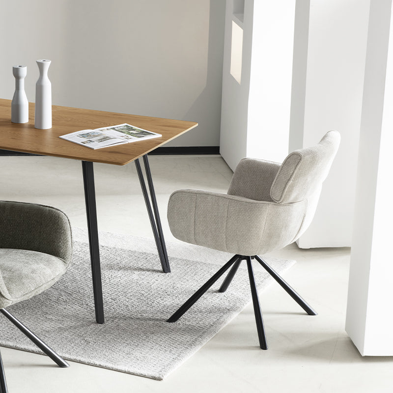 Elara HDC233029 Drehstuhl mit Armlehnen in grauem Chenille-Stoff – 360° drehbar mit metallener Standbasis für Esszimmer oder Küche