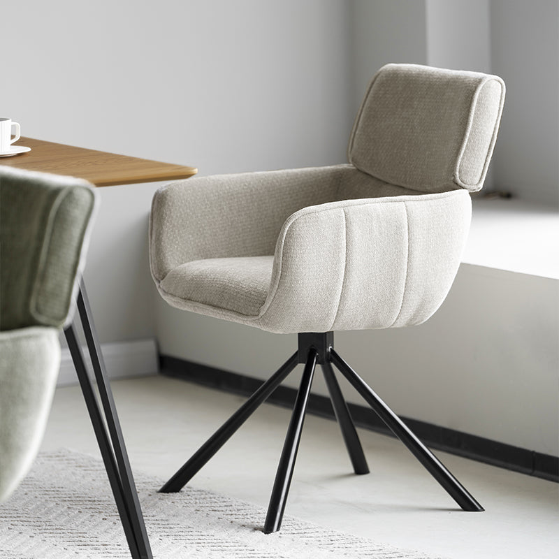 Elara HDC233029 Drehstuhl mit Armlehnen in grauem Chenille-Stoff – 360° drehbar mit metallener Standbasis für Esszimmer oder Küche