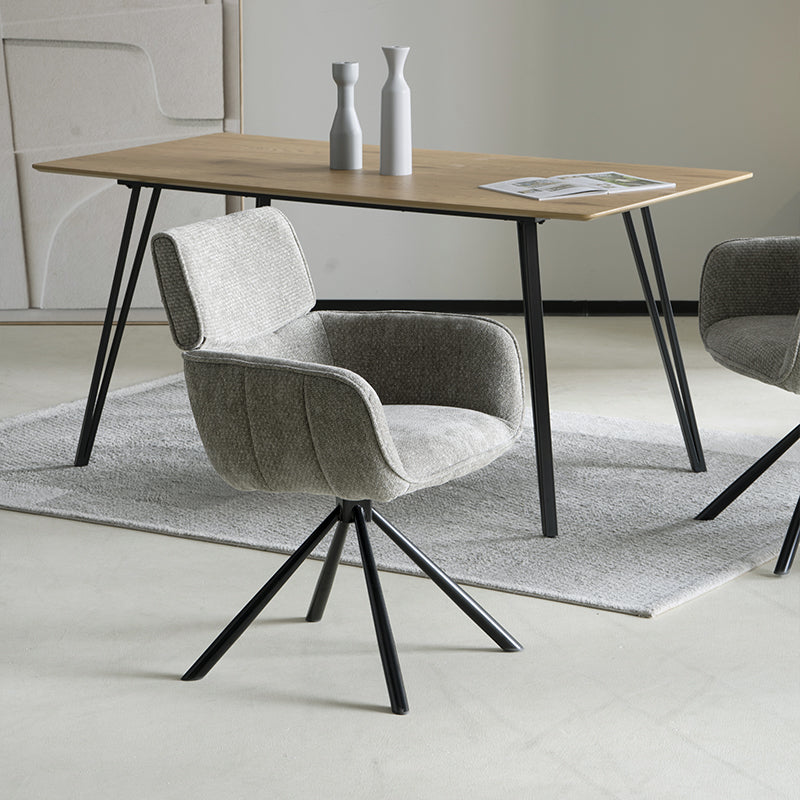 Elara HDC233029 Drehstuhl mit Armlehnen in grauem Chenille-Stoff – 360° drehbar mit metallener Standbasis für Esszimmer oder Küche