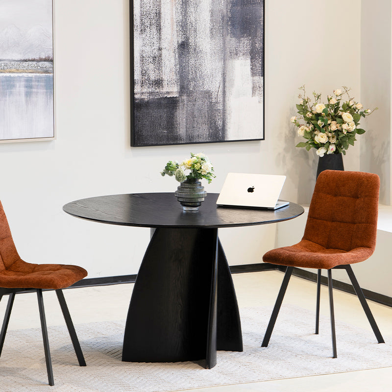 Moderner runder Esstisch Gemma UDT24012 in Schwarz mit Holzfurnier-Optik und stabiler Säulenbasis – perfekt für Esszimmer oder Küche.