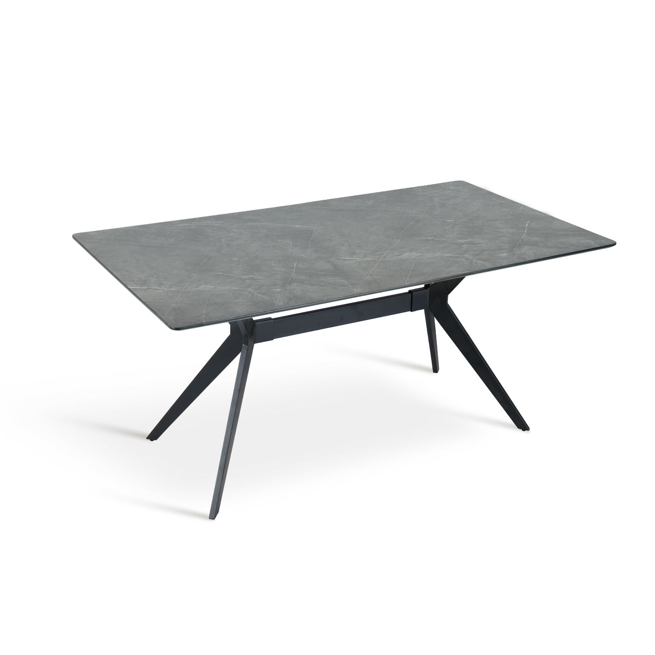 Nahaufnahme der steinoptischen Melaminplatte des Laila Esstischs – realistisches Marmormuster, einfach zu reinigen