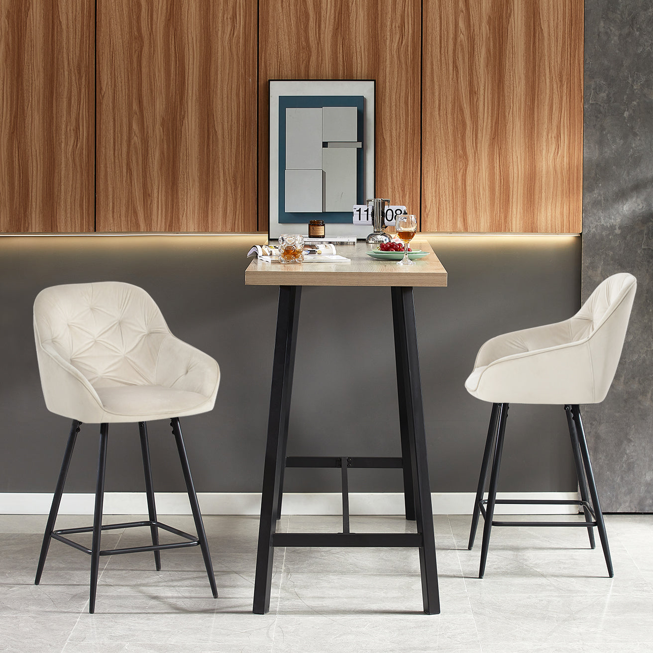 Moderner OFCASA Keaton Barhocker in Grau mit Kunstledersitz, schwarzem Metallgestell und Fußraste – ideal für Kücheninseln oder Home-Bars