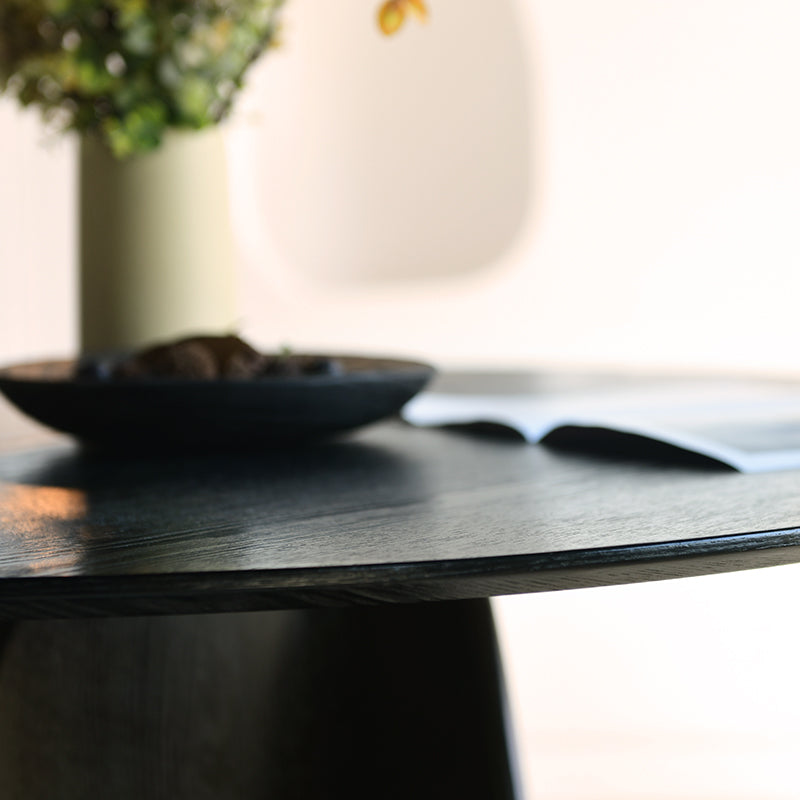 OFCASA Gemma Esstisch (120 cm Durchmesser) in schwarzem Hochglanz-Design mit kratzfester MDF-Platte und massivem Fuß.
