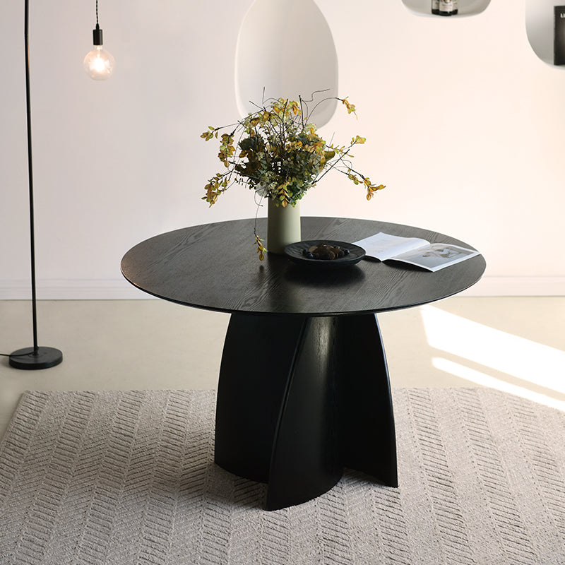 OFCASA Gemma Esstisch (120 cm Durchmesser) in schwarzem Hochglanz-Design mit kratzfester MDF-Platte und massivem Fuß.