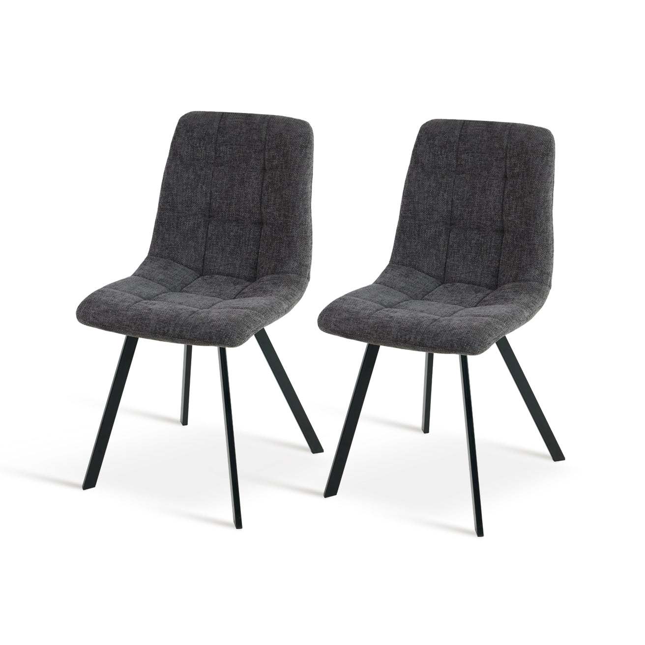 Black powder-coated metal legs on Aoife dining chairs providing stable support with scratch-resistant floor protectors