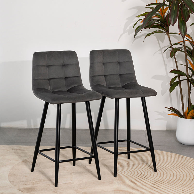 2er Set Ofcasa Grauer Samt Lounge Barstuhl Barhocker mit quadratischem Gitter Ofcasafurniture DE