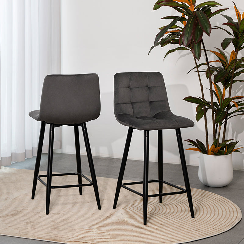 2er Set Ofcasa Grauer Samt Lounge Barstuhl Barhocker mit quadratischem Gitter Ofcasafurniture DE