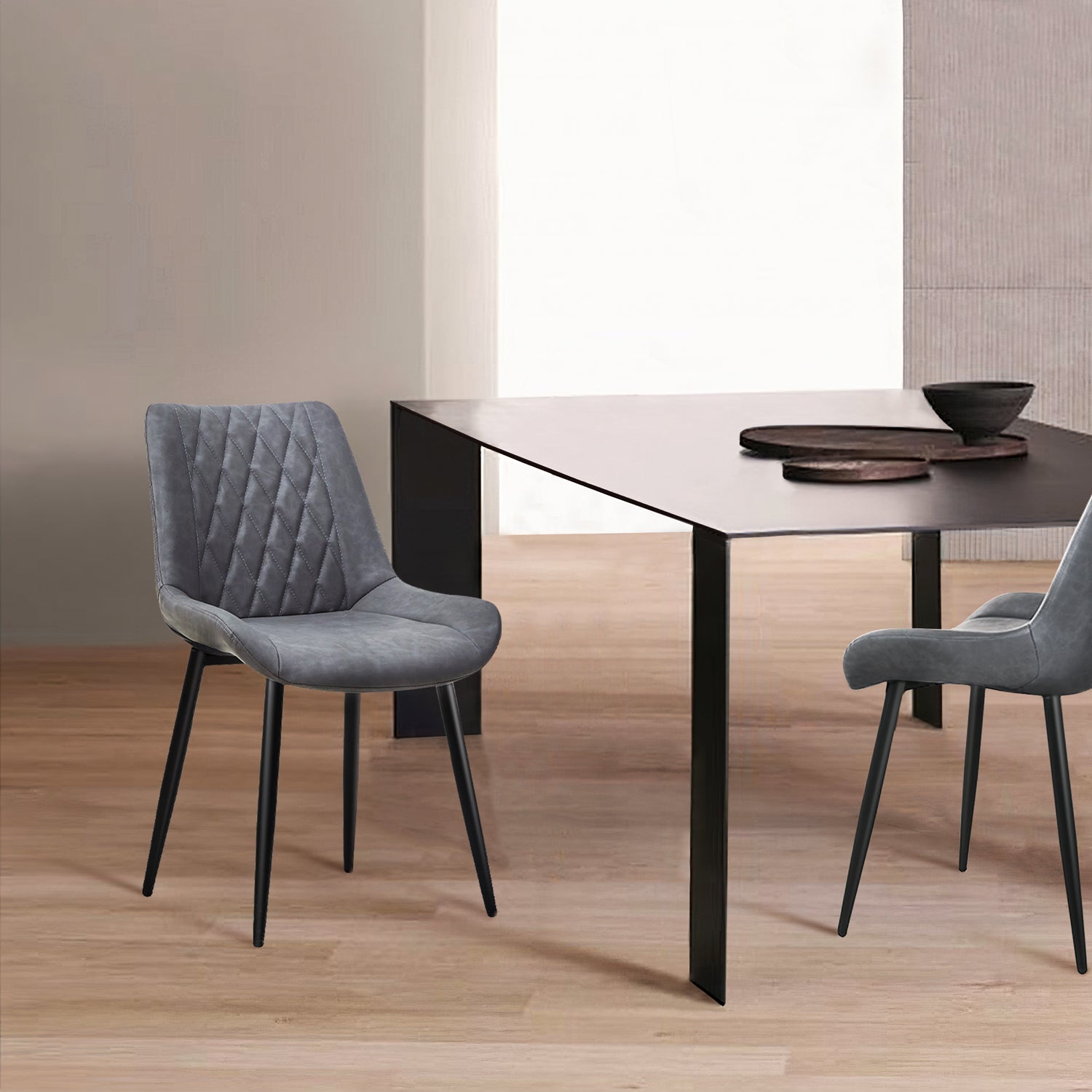 2er-Set Ofcasa Esszimmerstuhl Kunstleder Diamant Gitter Stühle Polsterstuhl ofcasafurniture DE