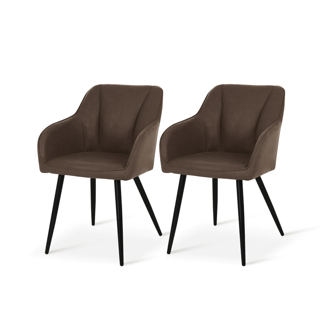 Set aus 4 grauen Sienna Esszimmerstühlen mit weicher Sitzpolsterung und schwarzen Metallbeinen um einen Eichentisch,Nahaufnahme eines Sienna Esszimmerstuhls in Grau mit ergonomischer Rückenlehne und stoffbezogener Sitzfläche