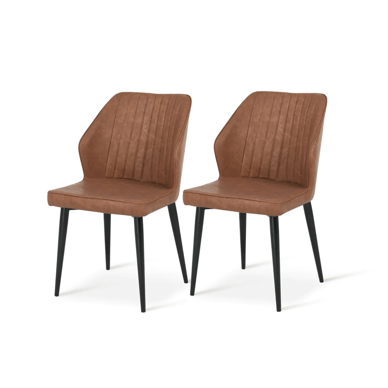 2er-Set Aleena Esszimmerstühle in schwarzem Kunstleder mit goldfarbenem Metallgestell - modernes Design，Gewölbte Rückenlehne der Aleena-Stühle - optimale Unterstützung bei langen Sitzzeiten，Kunstleder-Oberfläche der Aleena-Stühle - einfach mit einem Tuch abwischbar