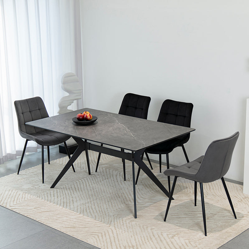 OFCASA Laila Esstisch in dunkelgrauem Marmor-Design mit pulverbeschichteten X-Beine – perfekt für 6 Personen in modernem Esszimmer