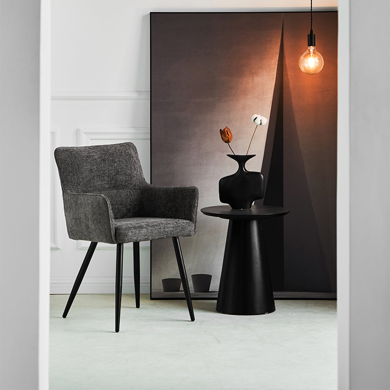 OFCASA Kaya Armlehnenstuhl in beigem Leinenstoff mit Metallbeinen – eleganter Designerstuhl für Esszimmer und Küche