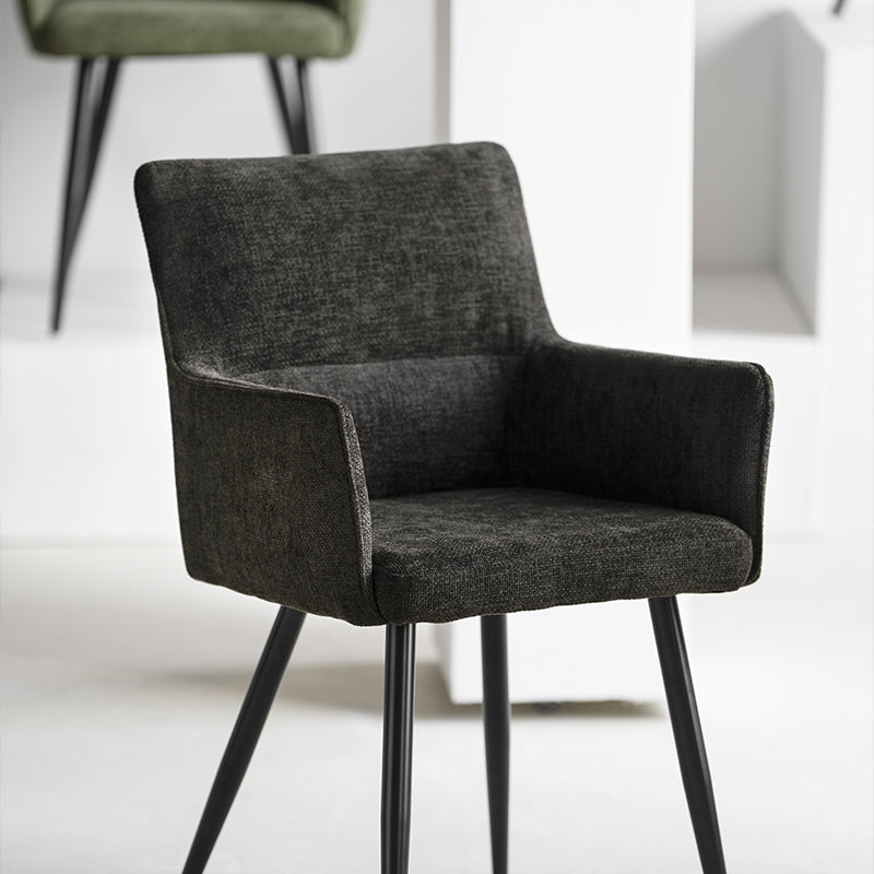 OFCASA Kaya Armlehnenstuhl in beigem Leinenstoff mit Metallbeinen – eleganter Designerstuhl für Esszimmer und Küche