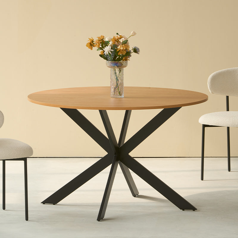 OFCASA Tilly runder Esstisch mit 120 cm Durchmesser und X-förmigen Metallbeinen in Holzoptik – perfekt für Küche oder Esszimmer