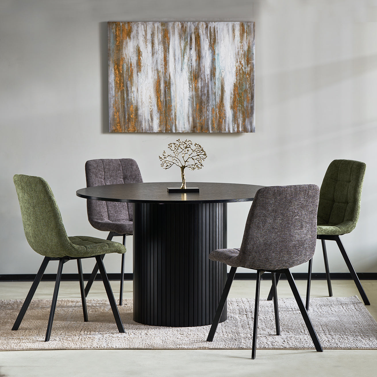 Two Aoife dining chairs neatly stacked showing space-saving design for small homes and apartments