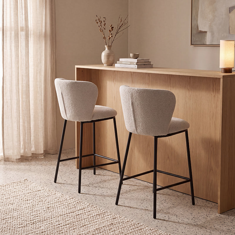 Barhocker Karin [2er Set] [Boucle-Stoff & Leinenoptik-Stoff] [65 cm]
